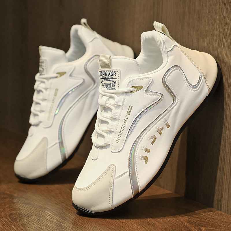 Trendy, breathable, colorblock high-top lace-up sneakers, dad shoe style.