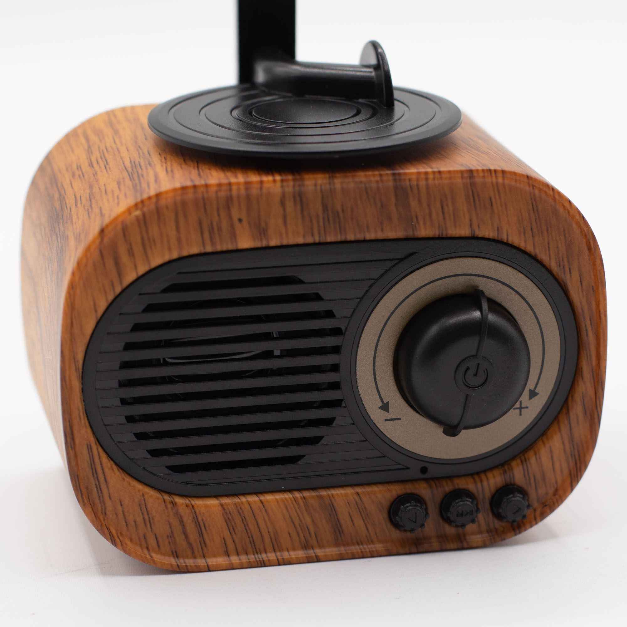 Mini coluna retro em formato de gramofone - Bluetooth e rádio FM - 5 watts x 1