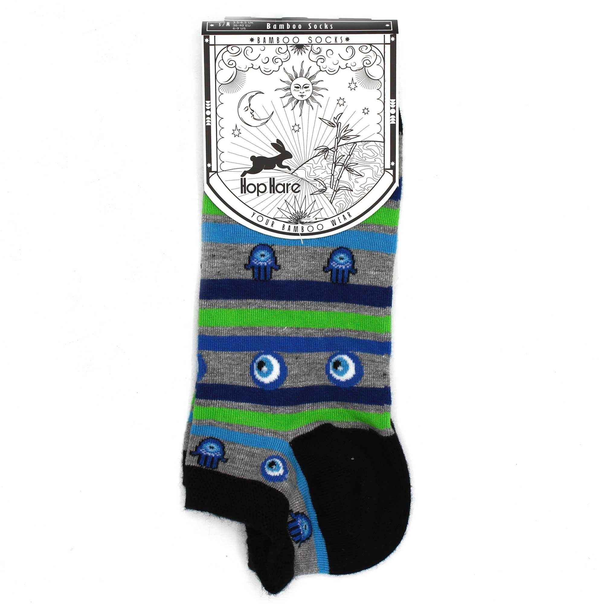 Meias de Bambú Evil Eye Hamsa S/M Hop Hare Baixas (36-40) - Conforto e Estilo