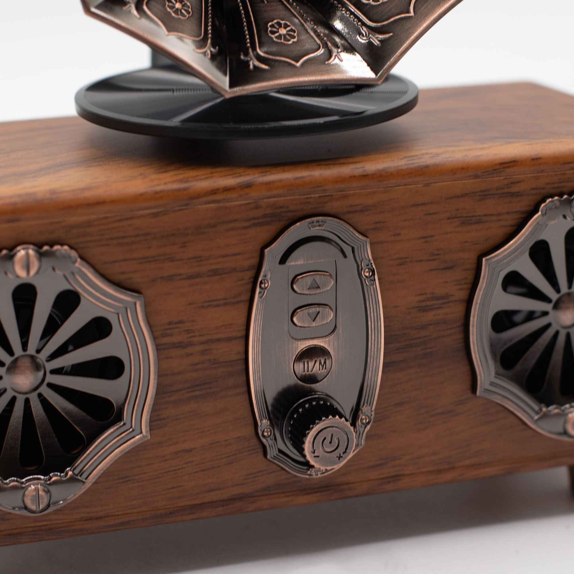 Mini Coluna de Som Dupla Estilo Gramofone Retro - Bluetooth - 5,4 watts x 2