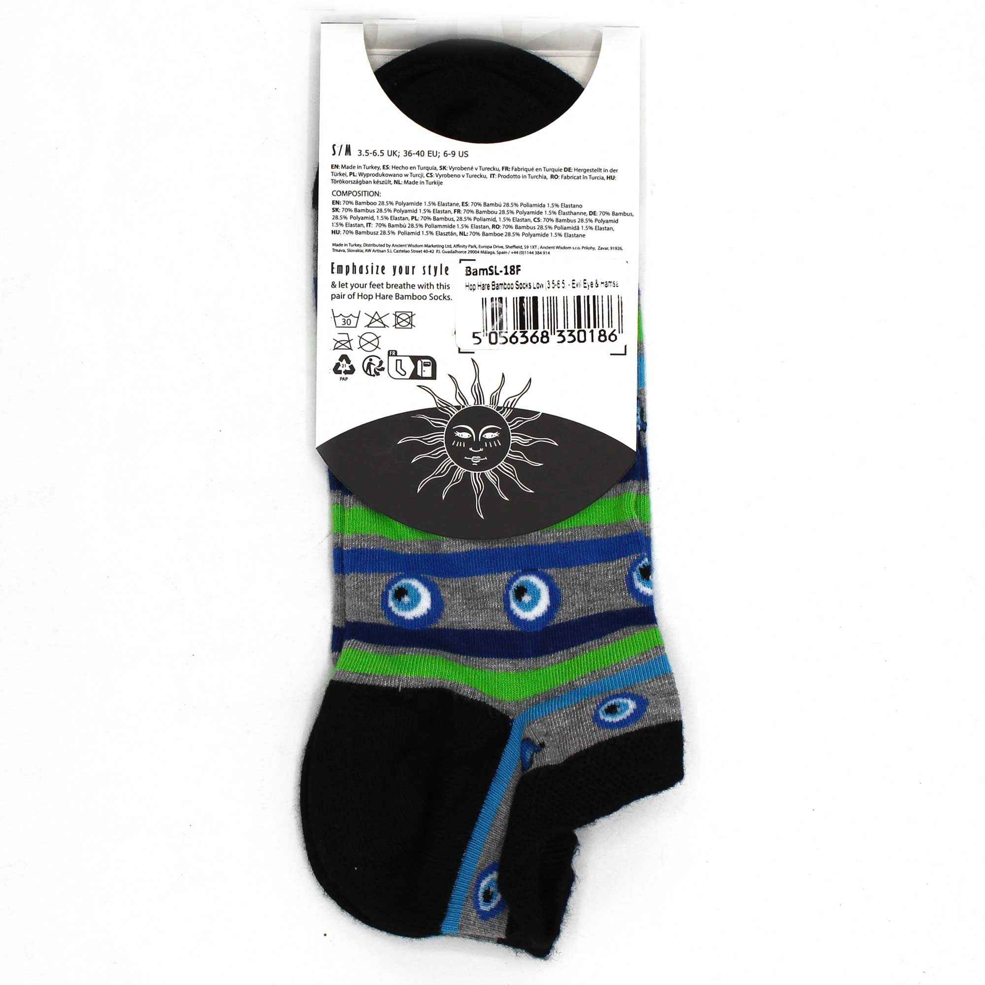 Meias de Bambú Evil Eye Hamsa S/M Hop Hare Baixas (36-40) - Conforto e Estilo