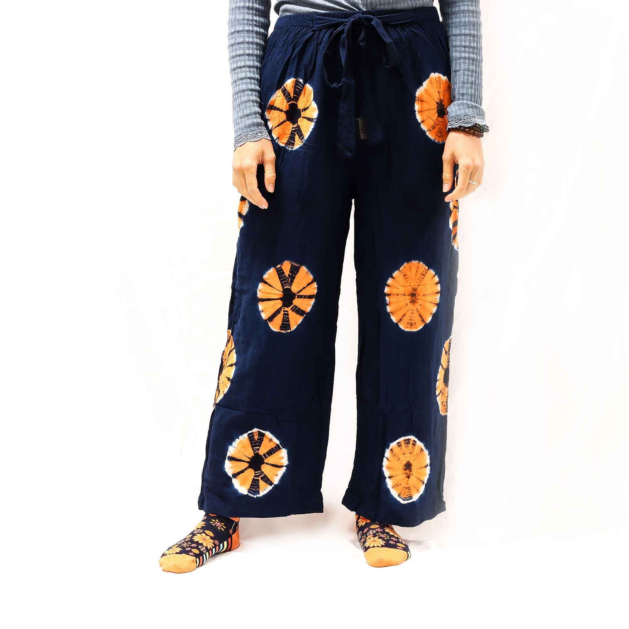 Calça de treino japonesa azul laranja - Estilo japonês - Tamanho M