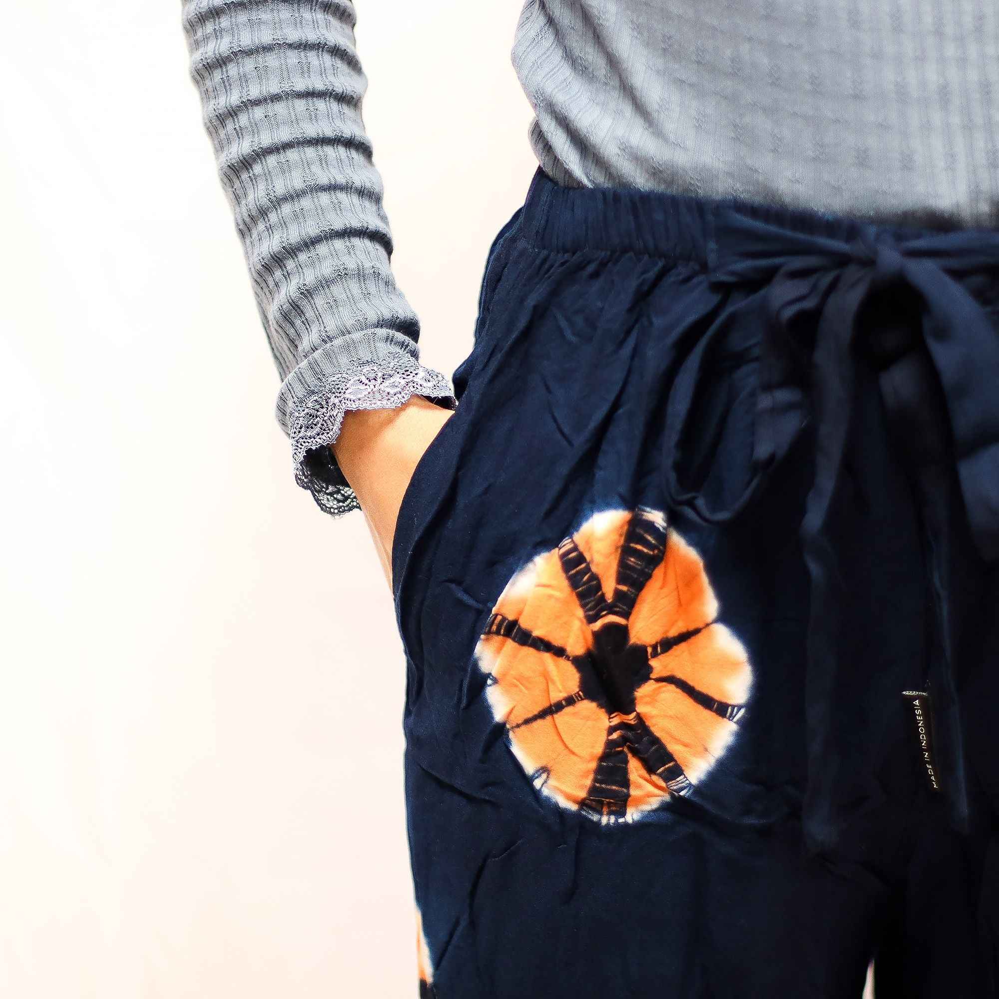 Calça de treino japonesa azul laranja - Estilo japonês - Tamanho M