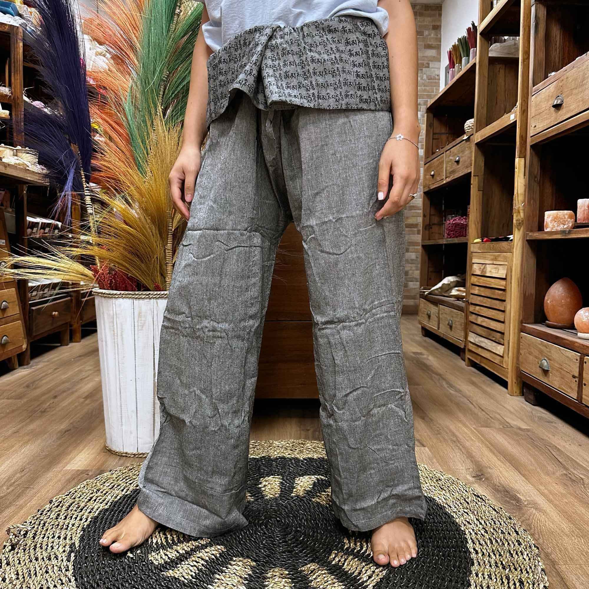 Calças de Yoga Cinza - Pantalon de yoga gris thaï Festival Mandala do Pescador Tailanês em Cinzento