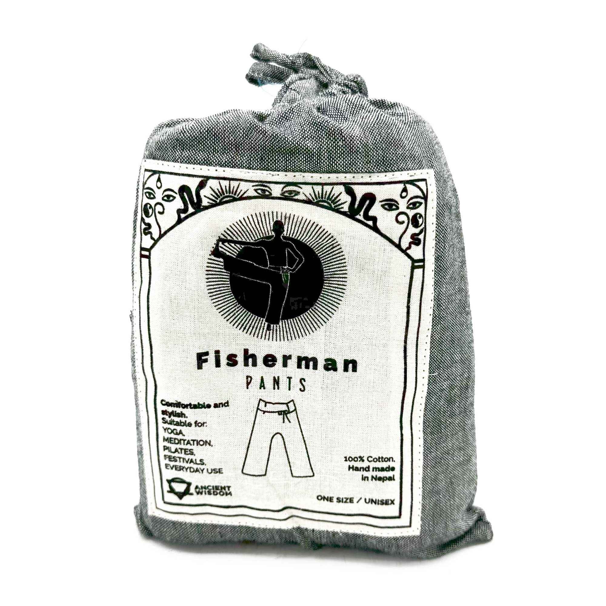 Calças de Yoga Cinza - Pantalon de yoga gris thaï Festival Mandala do Pescador Tailanês em Cinzento