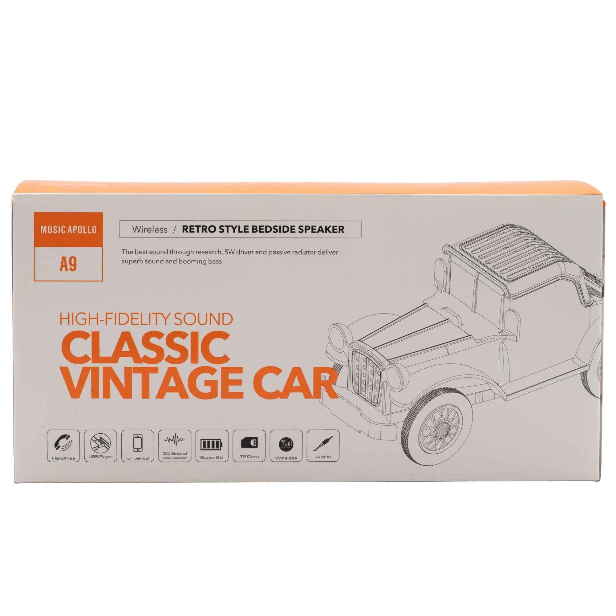 Altifalante e suporte para telemóvel clássicos para automóvel vintage - Bluetooth - 5 watts